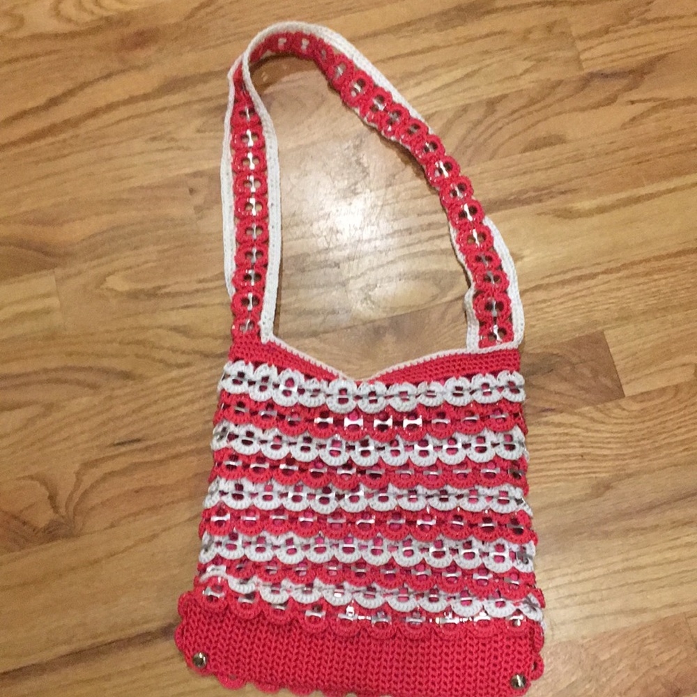 macramé style purse and metal